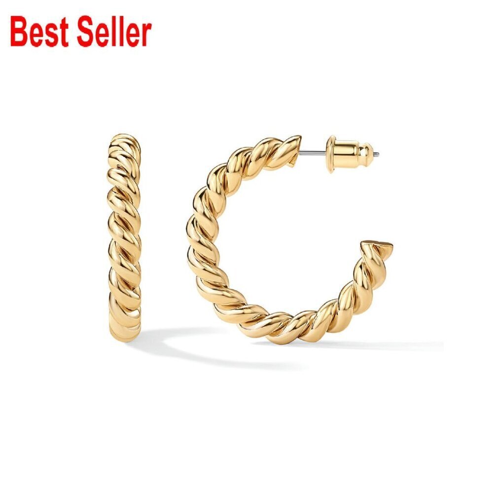 Twisted Rope Hoop Earrings Elegant Minimal Chic Hypoallergenic Gold Plated